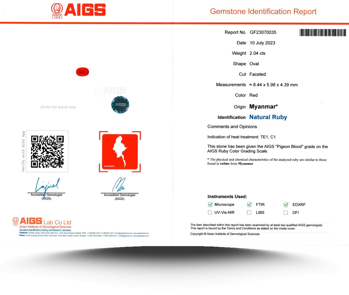 GIA gemstone certificate sample