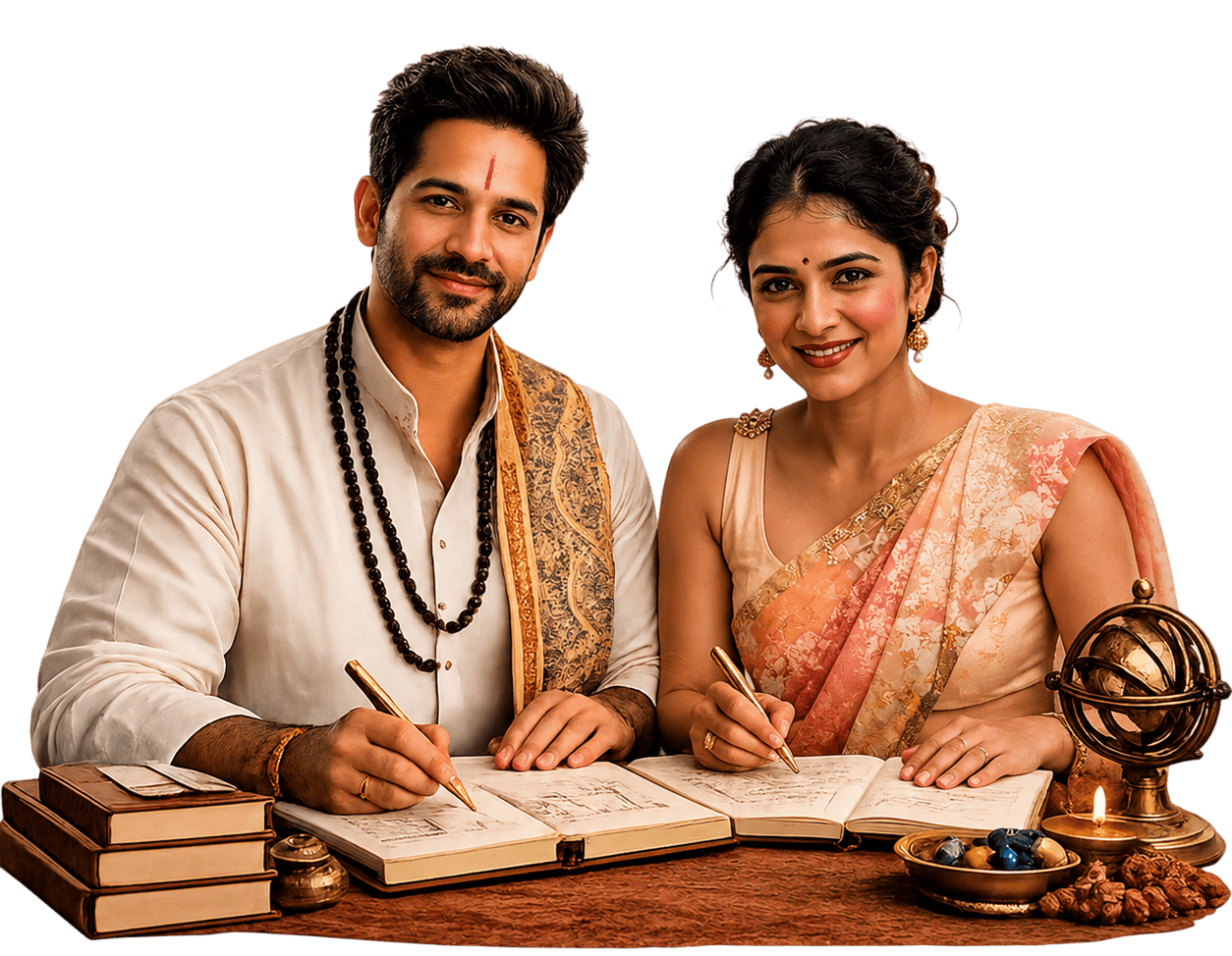 Vedic gemstone consultants preparing a horoscope recommendation