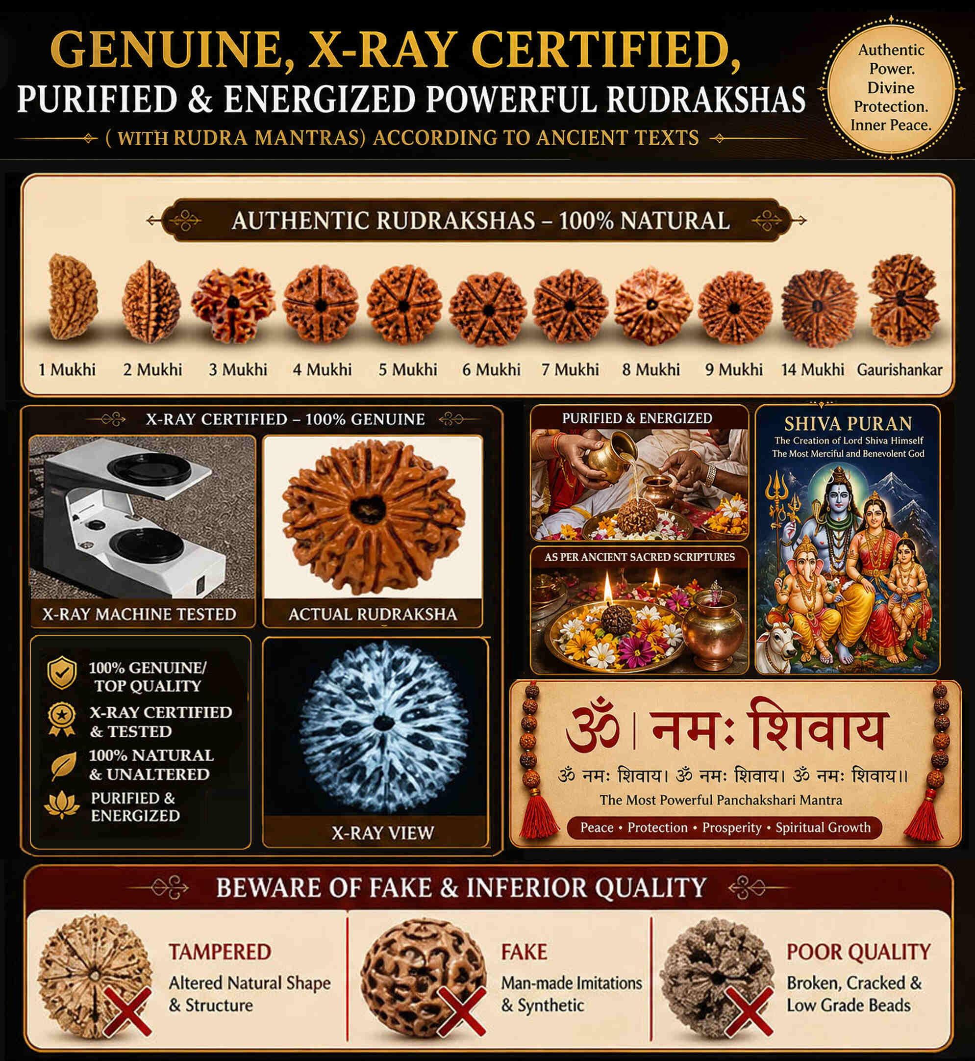 Genuine X-ray certified, purified and energized Rudrakshas with Rudra mantras