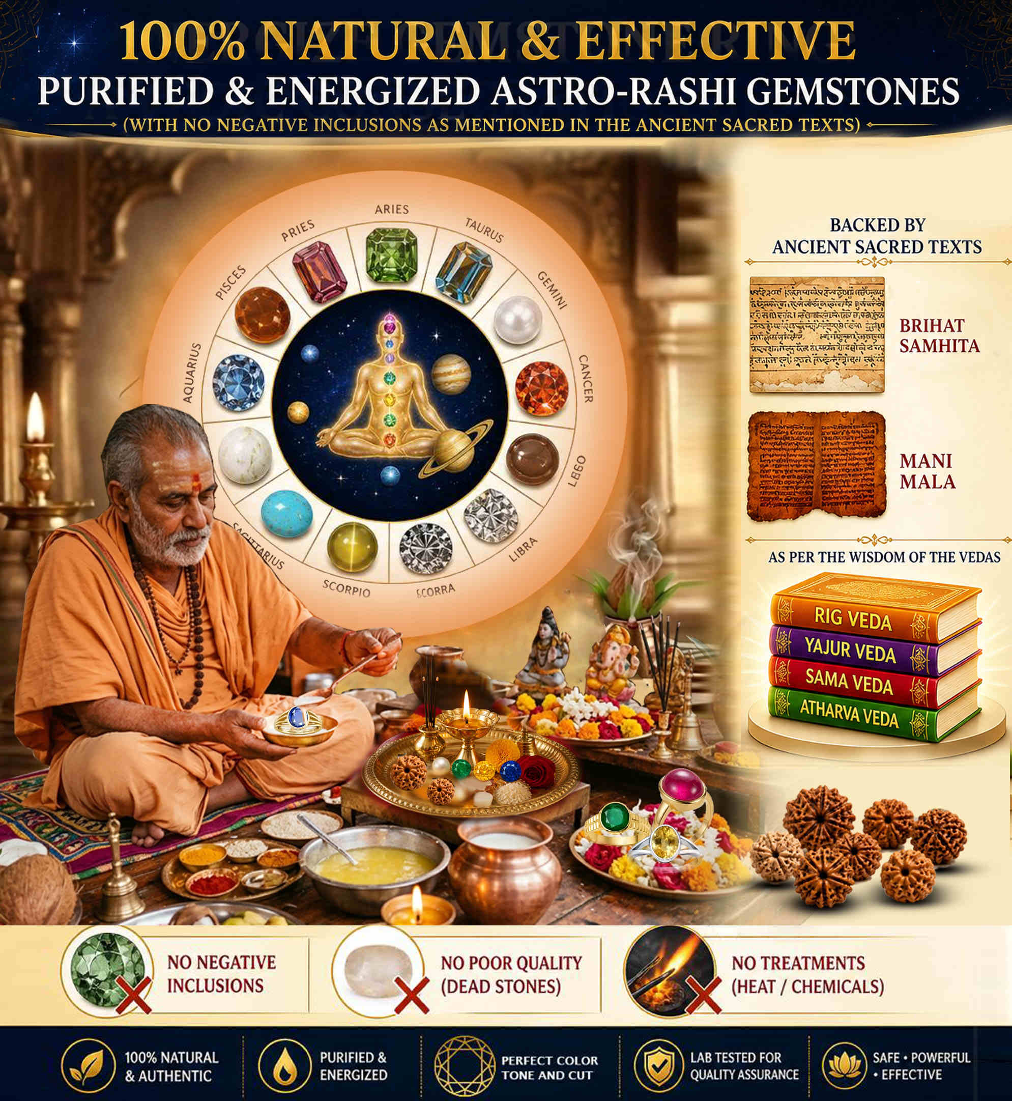 100% natural purified and energized Astro-Rashi gemstones with Vedic puja